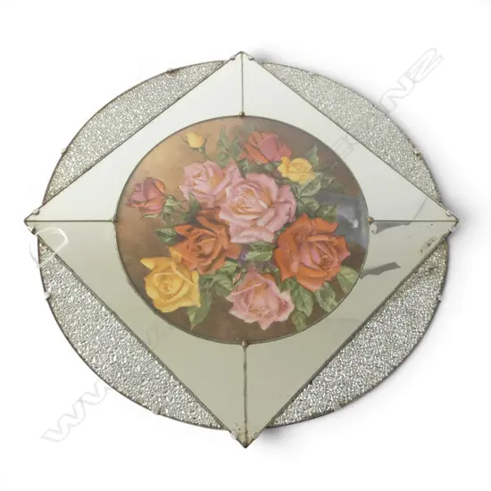 DECO WALL MIRROR w CENTRAL FLORAL DESIGN. Dia.400mm