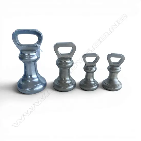 SET 4 OLD CHROMED BRASS GROCER'S DUMBELL WEIGHTS. 7lb. 4lb. 2 x 2lb.