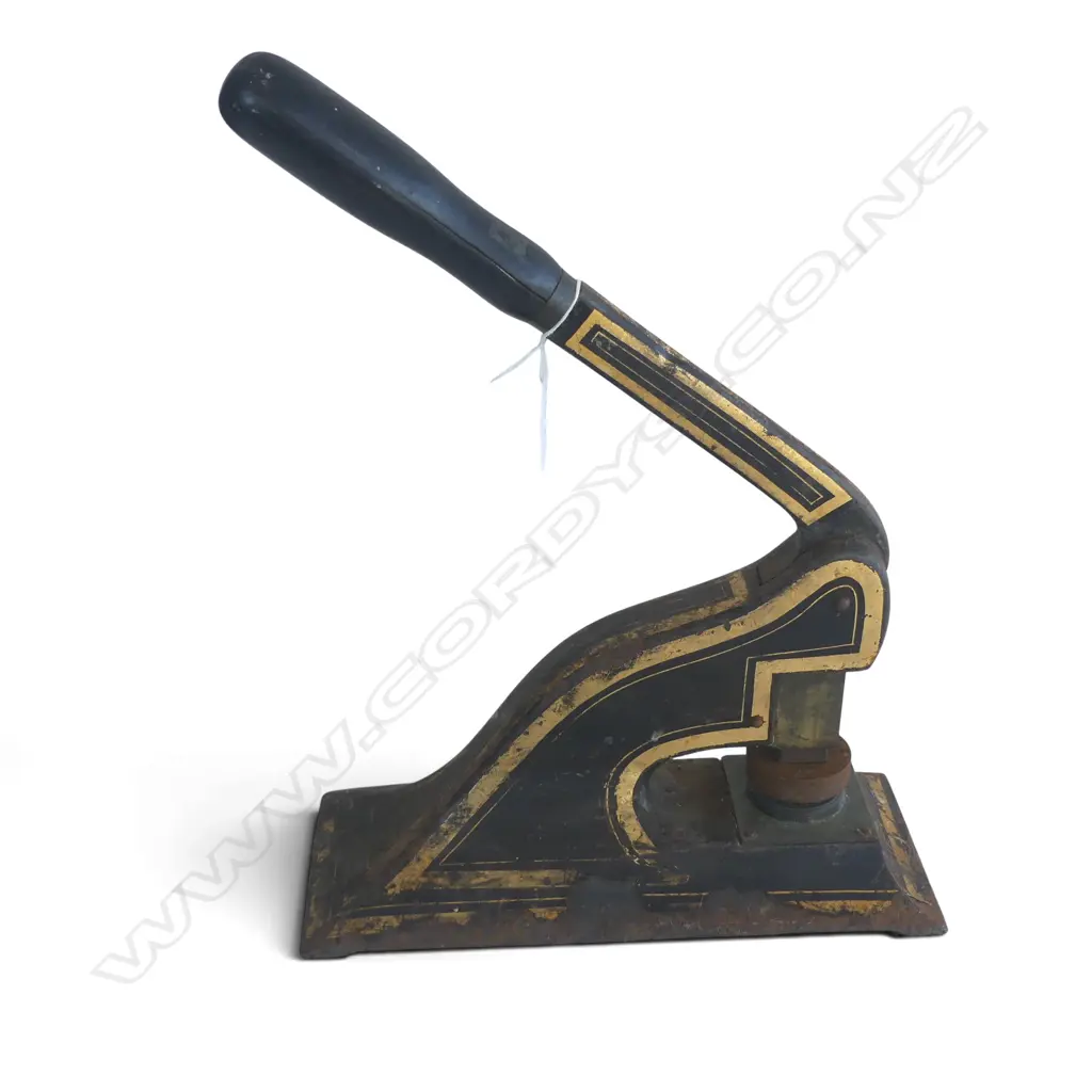 VICTORIAN CAST IRON EMBOSSER w long handle as used for public seals etc. H.360mm Image 1++