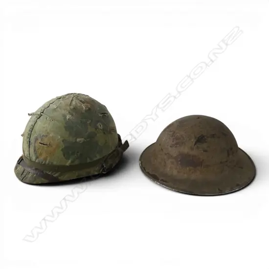 2 MILITARY HELMETS; WWII BRODIE, AMERICAN VIETNAM