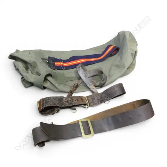 3 VINTAGE BELTS including sam browne + MILITARY DUFFLE BAG