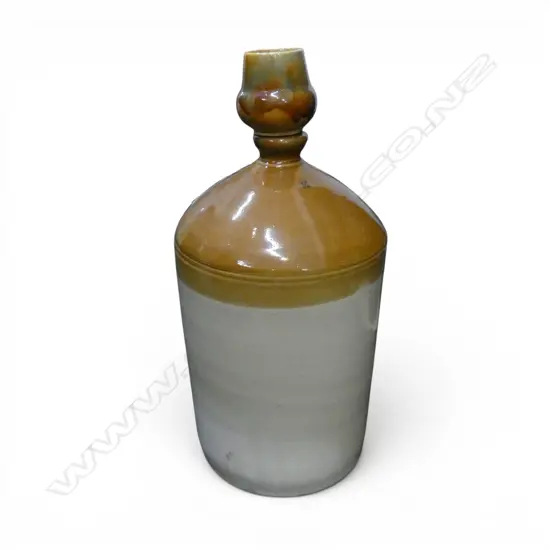 VINTAGE LARGE STONEWARE BOTTLE WITH GOBLET STOPPER H650MM