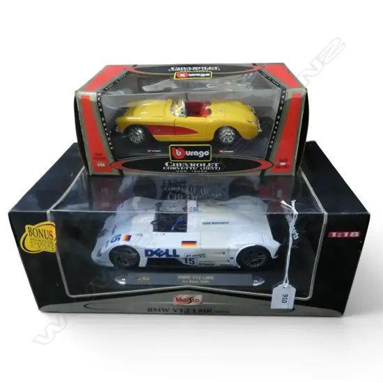 DIE CAST MAISTO BMW V12 LMR 1:18 SCALE + BURAGO CHEVROLET CORVETTE