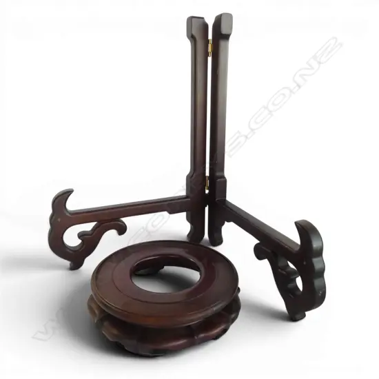 2 ORIENTAL WOODEN STANDS: large plate or bowl stand + vase stand base dia.173mm inside rim