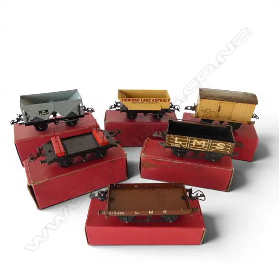 6 VINTAGE HORNBY RAILROAD '0' GAUGE RAILWAY WAGONS w ORIGINAL BOXES