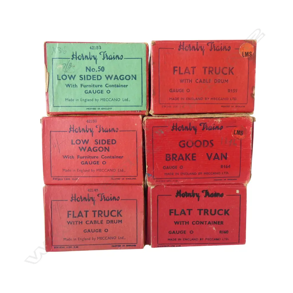 6 VINTAGE HORNBY RAILROAD '0' GAUGE RAILWAY WAGONS w ORIGINAL BOXES Image 1++