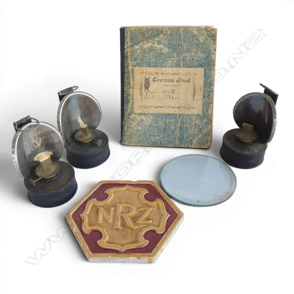 EDWARDIAN TRAIN ENTHUSIAST'S BOOK w  NEWSPAPER EPHEMERA. AK RAILWAY STATION WALL TILE & 3 VINTAGE RAIL SIGNAL LAMPS Image 1++