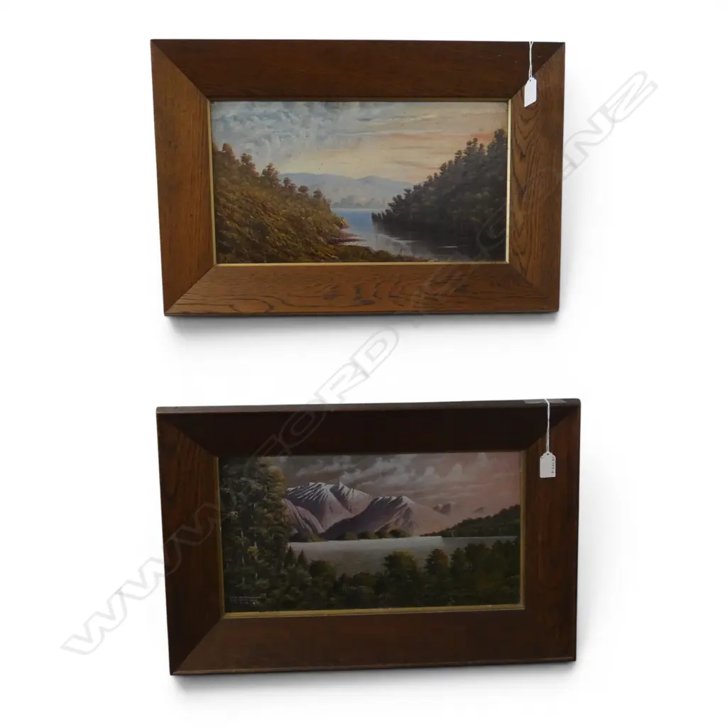 ALFRED HARDY FINNIS, PAIR OF SCENES - 'LAKE MANAPOURI' & LAKE SCENE, BOTH SIGNED, 235 X 465mm (each) Image 1++