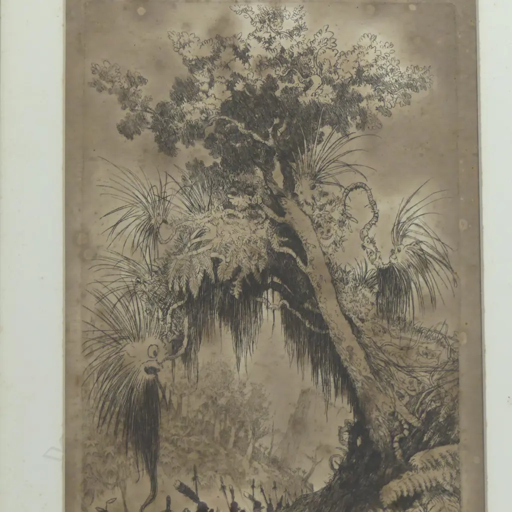 TREVOR LLOYD, 'TANE'S ARCHWAY', ETCHING, SIGNED AND TITLED, 300 X 185mm (PAPER DISCOLOURATION/FOXING) Image 1++