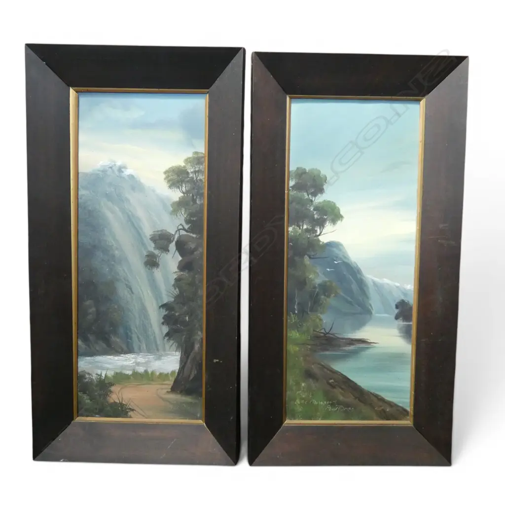 PAUL WREN, 2 OIL ON CARDS, MANAPOURI & OTIRA GORGE, 590x230mm Image 1++