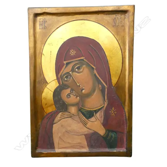 TOM RAADSEN, RUSSIAN STYLE ICON, OIL AND GOLD LEAF ON PANEL, 300 X 205mm