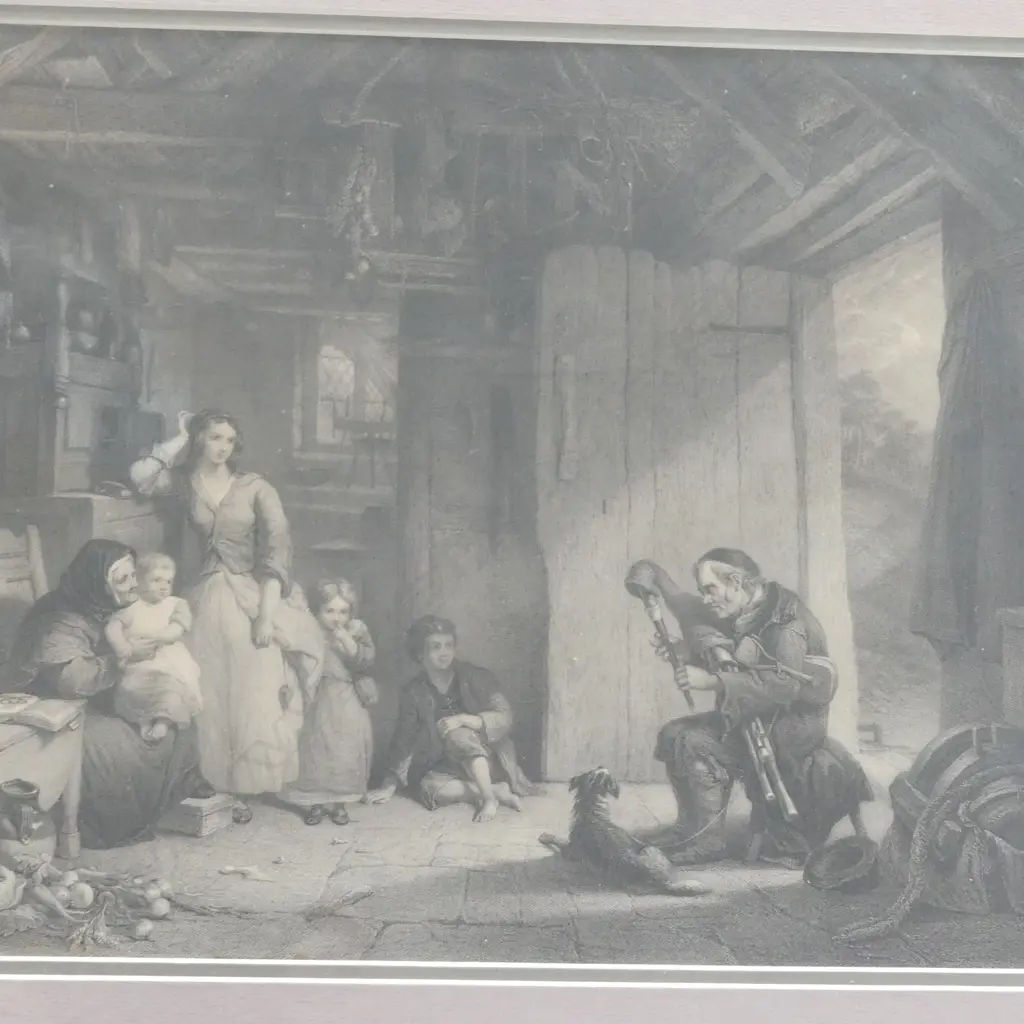 PRINT OF THE EDWARD GOODALL ENGRAVING "THE PIPER" 335x465mm Image 1++