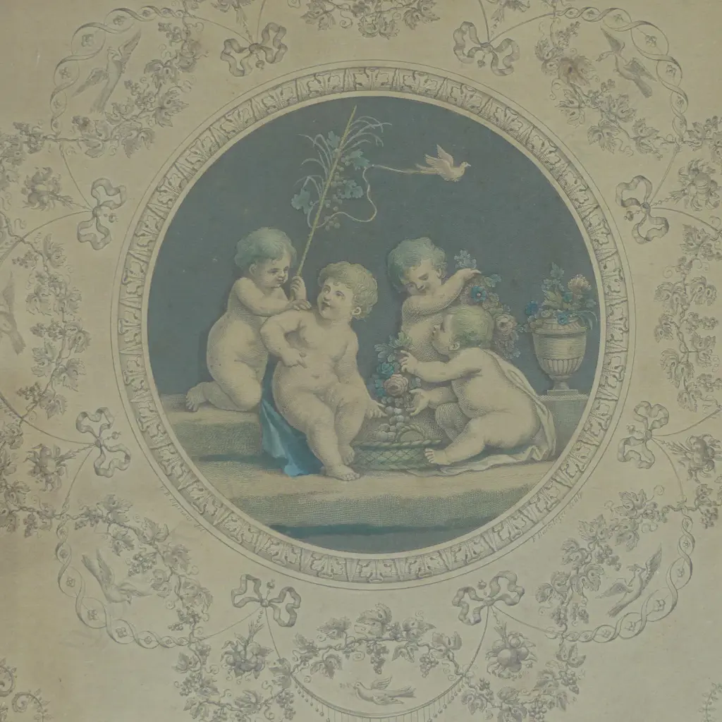 PR GILT FRAMED  C1781 CUPID ENGRAVINGS H280 W280MM Image 1++