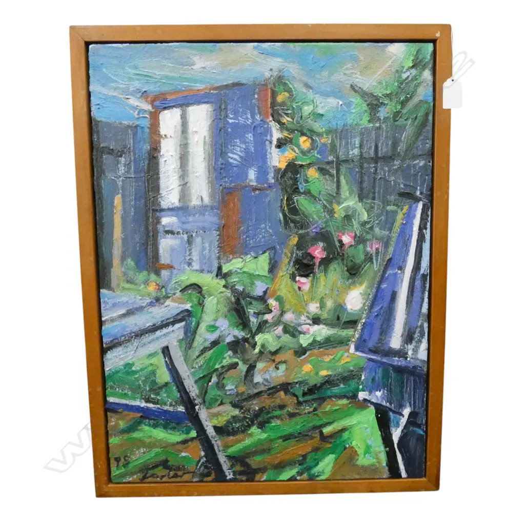 ARTIST UKNOWN 'THE BACK YARD' OIL ON CANVAS, SIGNED 540x405mm Image 1++