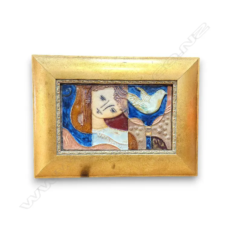 HANDMADE GLAZED CERAMIC RELIEF TILE PLAQUE BY ISRAELI ARTIST RUTH FAKTOR TITLED WHITE DOVE PEACE 240L x 150D mm Image 1++