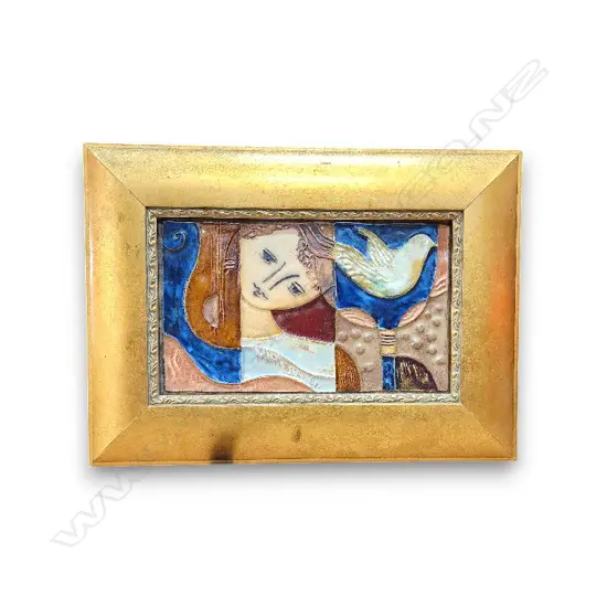 HANDMADE GLAZED CERAMIC RELIEF TILE PLAQUE BY ISRAELI ARTIST RUTH FAKTOR TITLED WHITE DOVE PEACE 240L x 150D mm