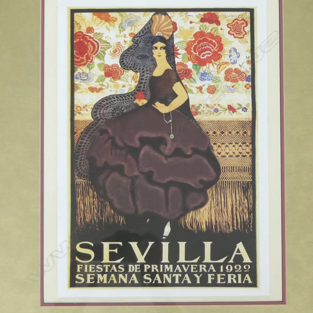 FRAMED SPANISH  REPRO VINTAGE 1922 POSTER "SEVILLA FIESTAS DE PRIMAVERA", 420 X 300MM Image 1++