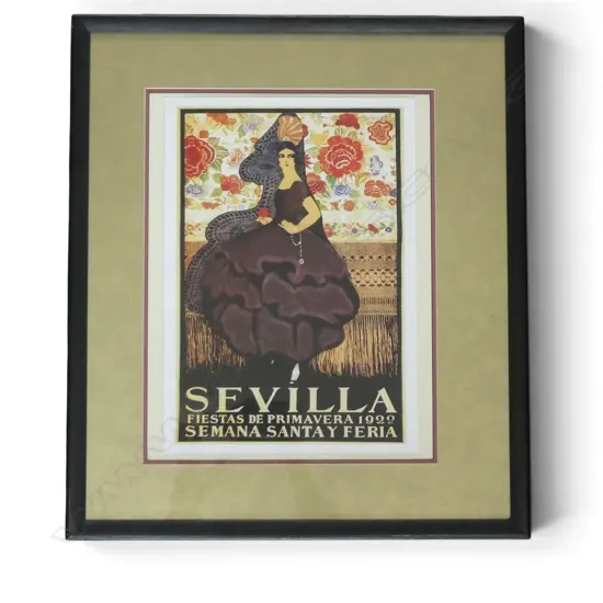 FRAMED SPANISH  REPRO VINTAGE 1922 POSTER "SEVILLA FIESTAS DE PRIMAVERA", 420 X 300MM