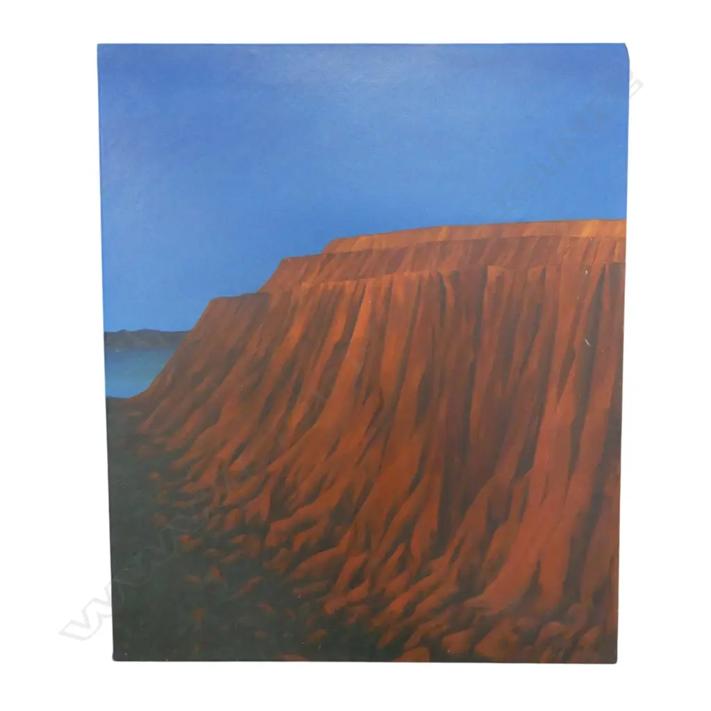 ROGER STAPLES (1942-2025) 'RED CLIFFS' ACRYLIC ON CANVAS, SIGNED & DATED '77 915x765mm Image 1++