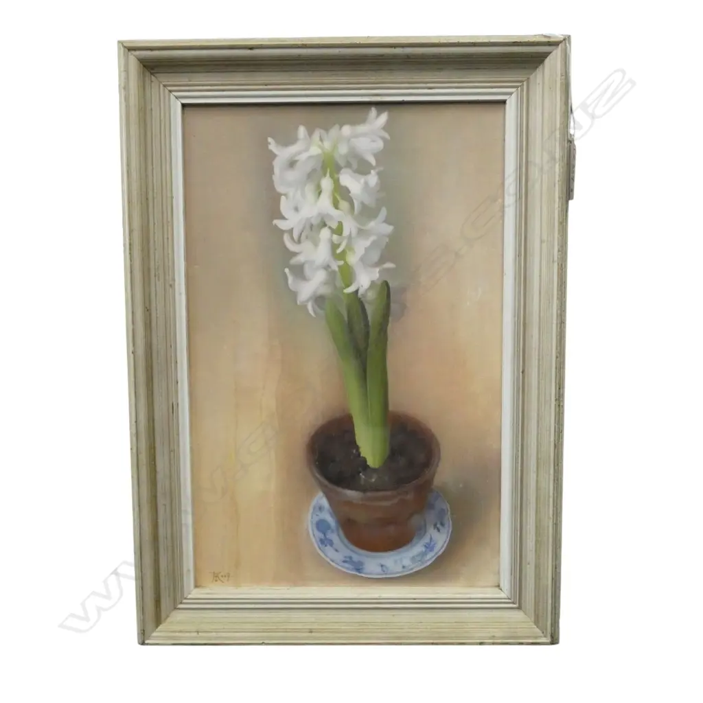 MONOGRAMMED F.A, STILL LIFE - HYACINTH,ACRYLIC ON CANVAS, 280 X 180mm  Image 1++