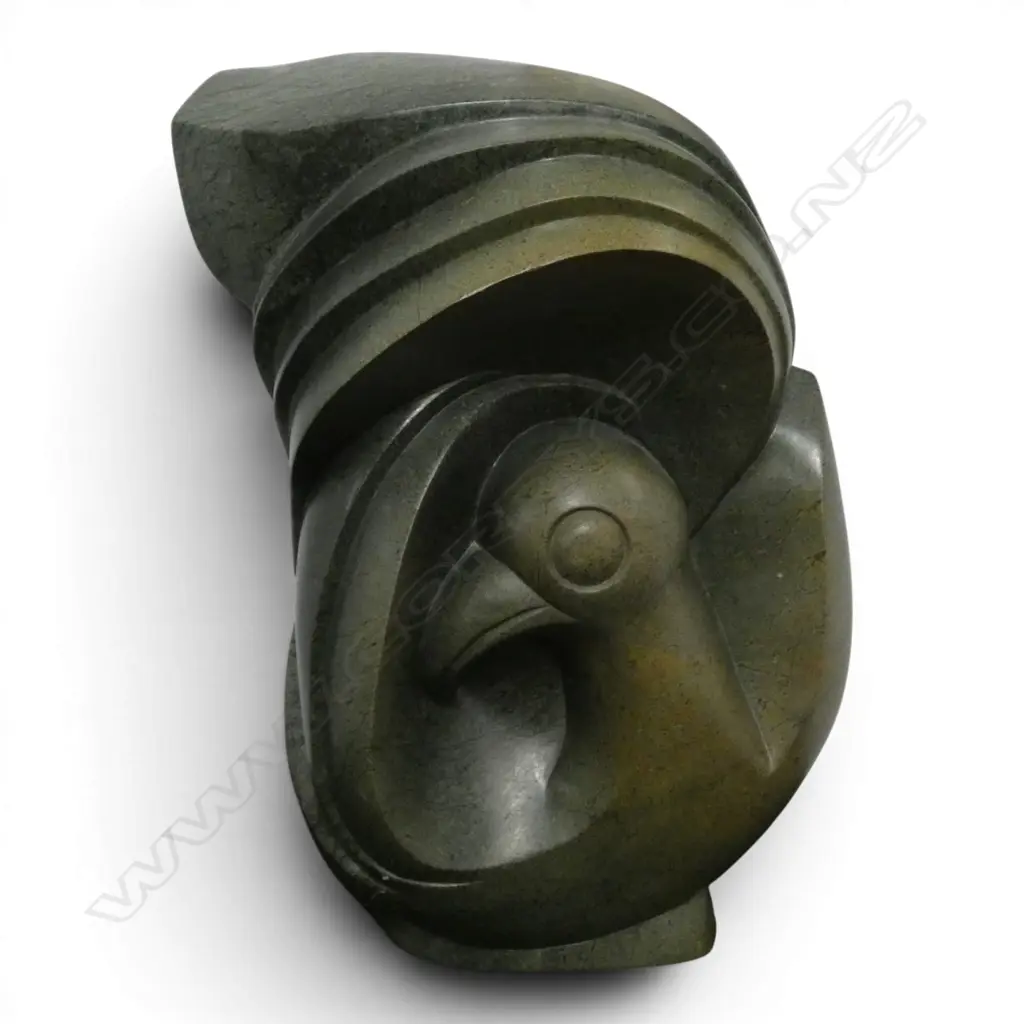 PHILIP MSETEKA (ZIMBABWE) 'RESTING BIRD' CARVED SERPENTINE SCULPTURE H.400 Image 1++