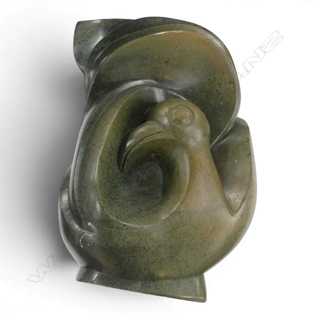 PHILIP MSETEKA (ZIMBABWE) 'RESTING BIRD' CARVED SERPENTINE SCULPTURE H.400 Image 1++