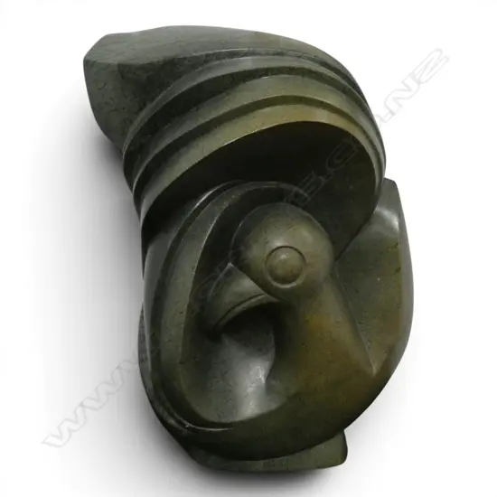 PHILIP MSETEKA (ZIMBABWE) 'RESTING BIRD' CARVED SERPENTINE SCULPTURE H.400
