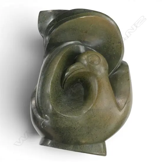 PHILIP MSETEKA (ZIMBABWE) 'RESTING BIRD' CARVED SERPENTINE SCULPTURE H.400