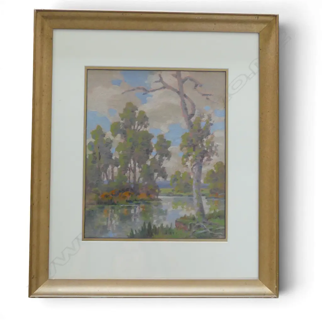 WILLIAM ALAN BOLLARD, LAKE AND  BUSH SCENE, OIL ON CARD, SIGNED, 300 X 250mm Image 1++