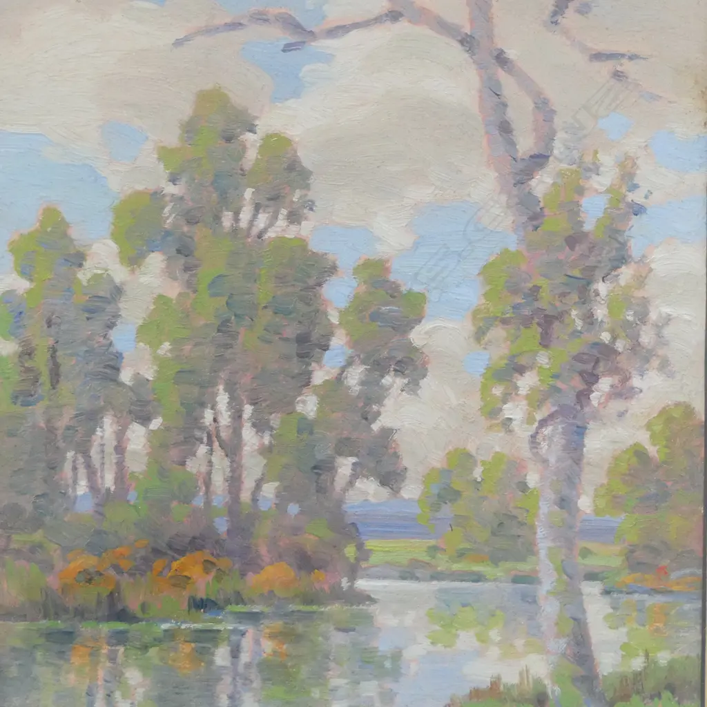 WILLIAM ALAN BOLLARD, LAKE AND  BUSH SCENE, OIL ON CARD, SIGNED, 300 X 250mm Image 1++