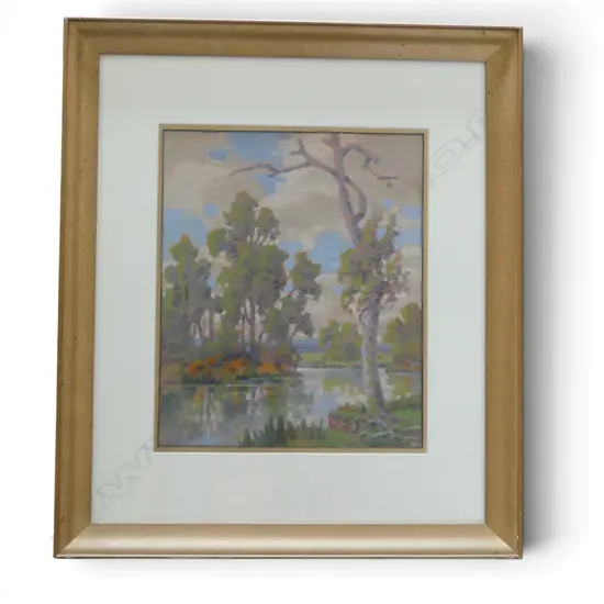 WILLIAM ALAN BOLLARD, LAKE AND  BUSH SCENE, OIL ON CARD, SIGNED, 300 X 250mm