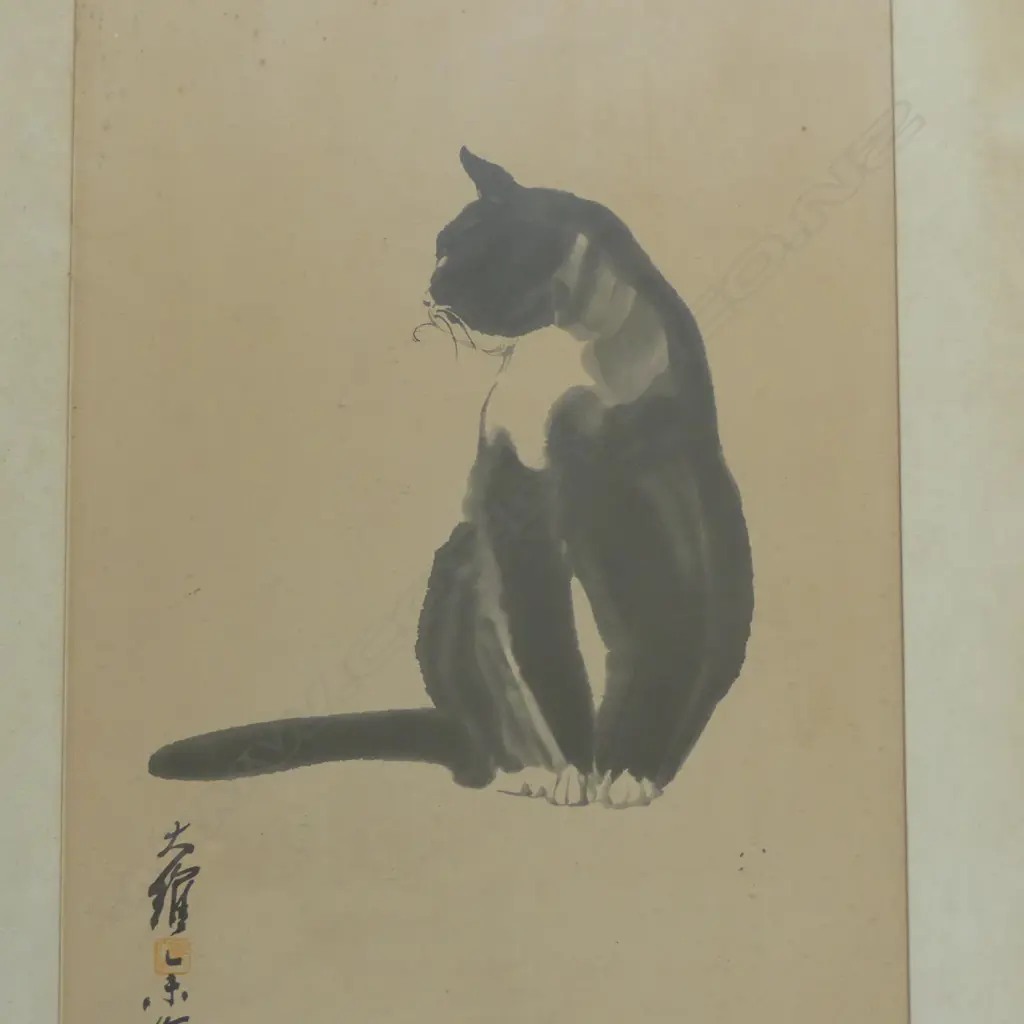 CHINESE SCHOOL, CAT, WATERCOLOUR, 535 X 320mm (SOME FOXING) Image 1++