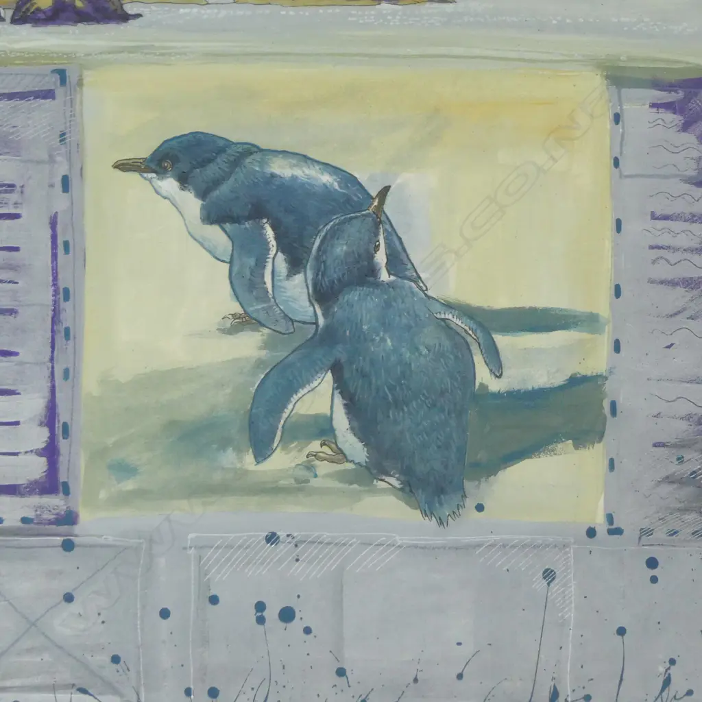 RUSSELL M. JACKSON, LITTLE BLUE PENGUINS, OCTOBER 1995, ACRYLIC ON PAPER, 680x630mm  Image 1++
