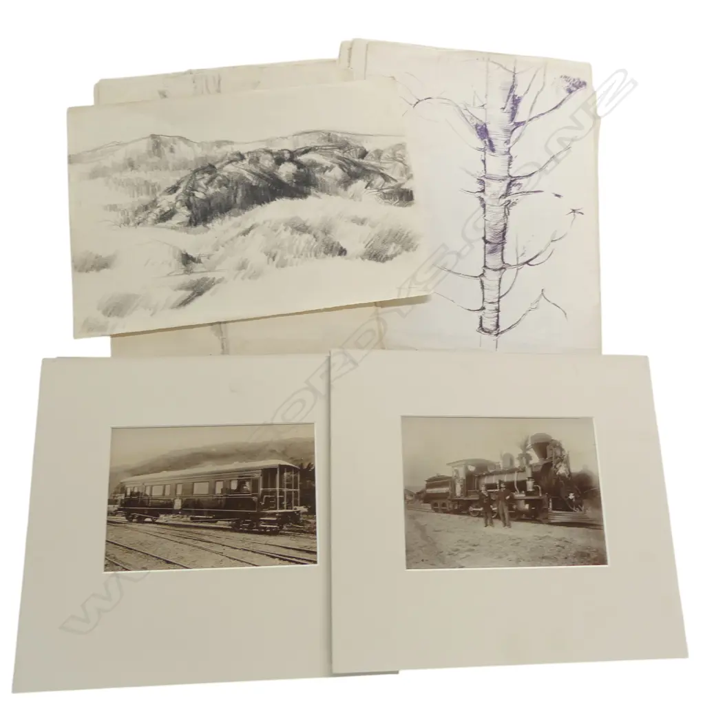 FOLDER OF DRAWINGS, (ARTIST UNKNOWN), MOUNTED 19TH C. PHOTOS & VINTAGE HYPNOTIST POSTER Image 1++