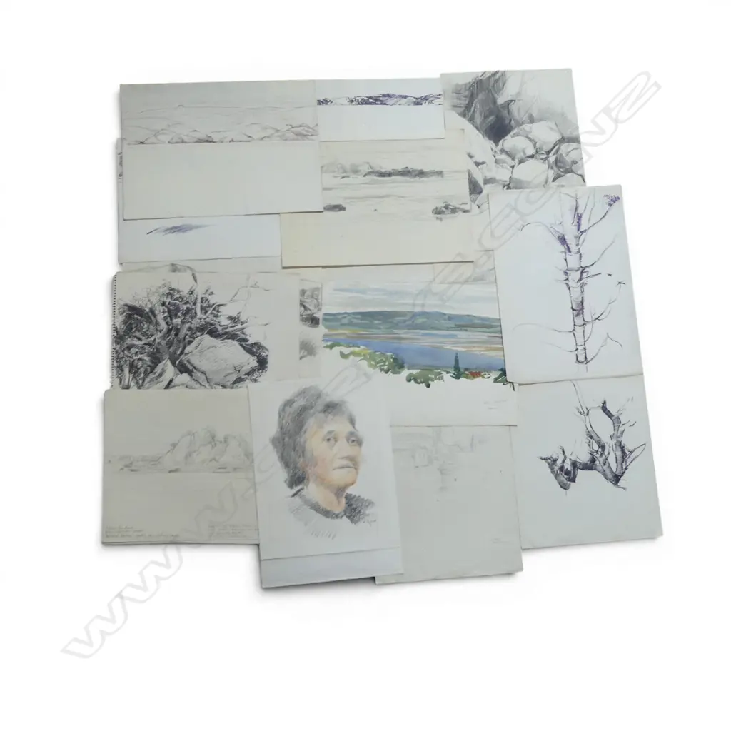 FOLDER OF DRAWINGS, (ARTIST UNKNOWN), MOUNTED 19TH C. PHOTOS & VINTAGE HYPNOTIST POSTER Image 1++