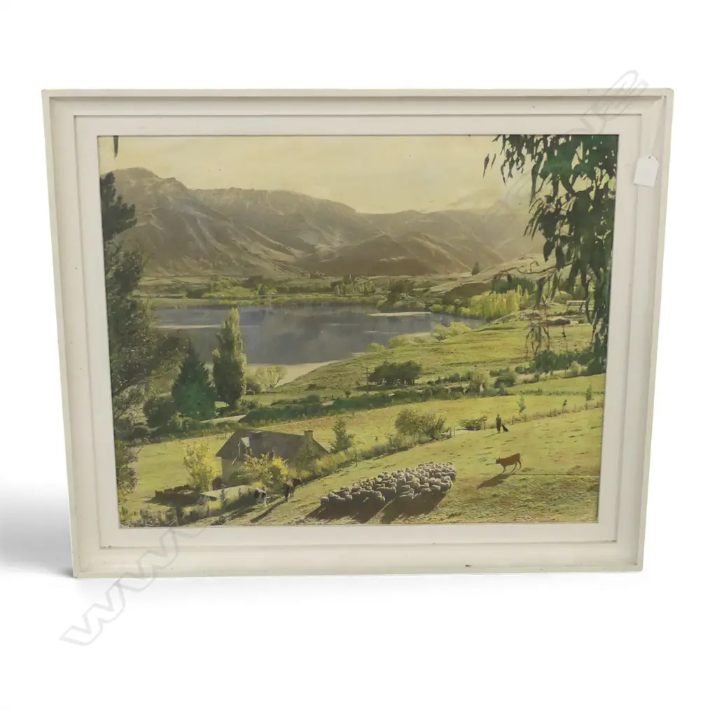 WHITES AVIATION? HAND COLOURED PRINT OF LAKE HAYES c.1950 475x590mm Image 1++