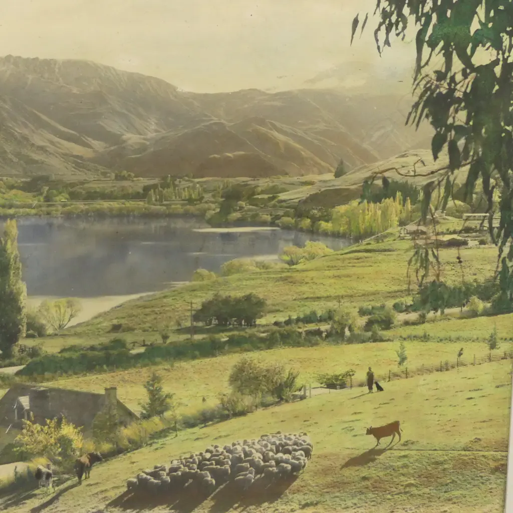 WHITES AVIATION? HAND COLOURED PRINT OF LAKE HAYES c.1950 475x590mm Image 1++