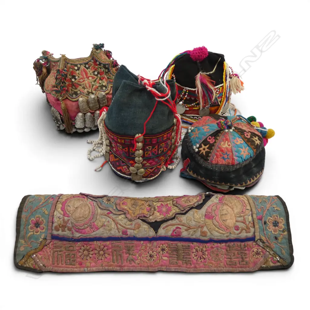 4 CENTRAL ASIA ETHNIC HATS + EMBROIDERED PANEL 430x430mm Image 1++