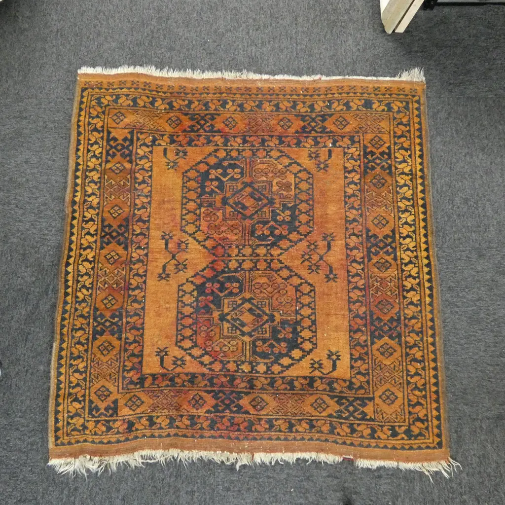 SEMI ANTIQUE HAND KNOTTED ALL WOOL AFGHAN TURKOMAN RUG 1200 X 1150mm Image 1++