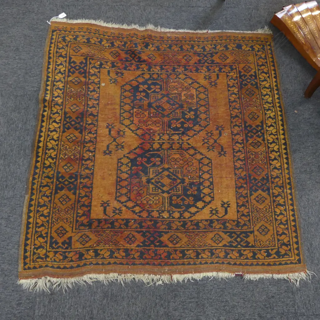 SEMI ANTIQUE HAND KNOTTED ALL WOOL AFGHAN TURKOMAN RUG 1200 X 1150mm Image 1++