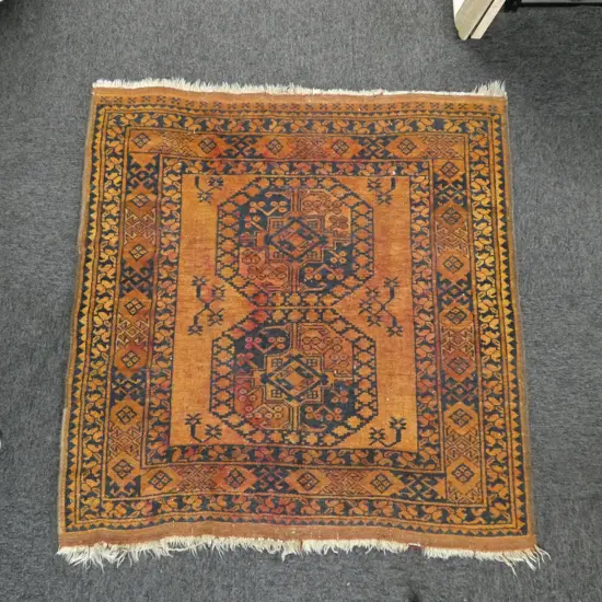 SEMI ANTIQUE HAND KNOTTED ALL WOOL AFGHAN TURKOMAN RUG 1200 X 1150mm