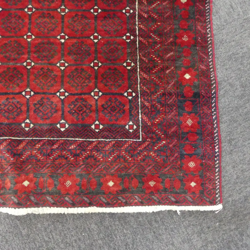AFGHANI TURKOMAN HAND KNOTTED RUG RED TONES. 2250 x 1300MM Image 1++