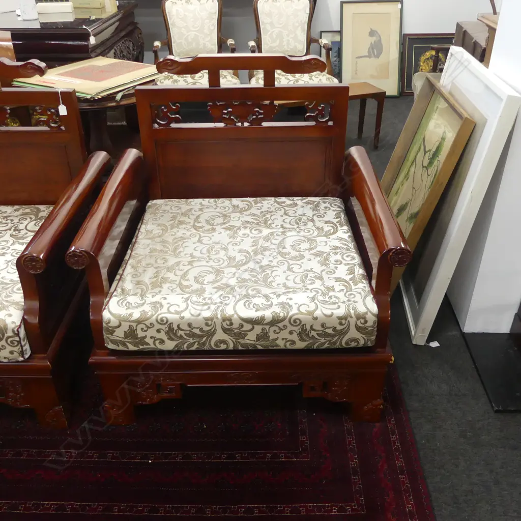 PR LARGE HARDWOOD ORIENTAL CARVED CHAIRS Image 1++