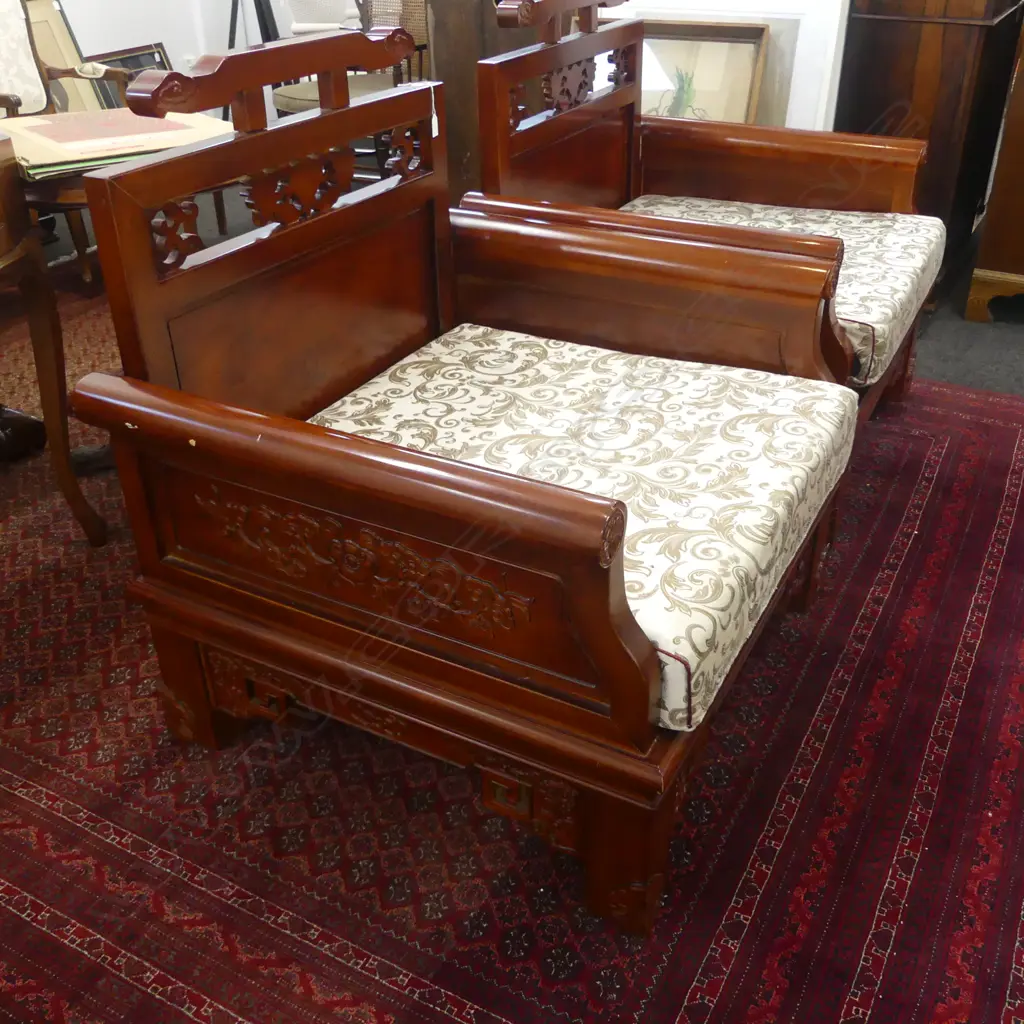 PR LARGE HARDWOOD ORIENTAL CARVED CHAIRS Image 1++