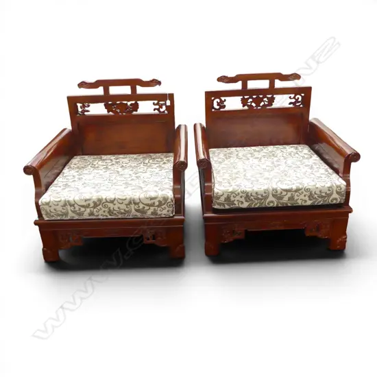 PR LARGE HARDWOOD ORIENTAL CARVED CHAIRS