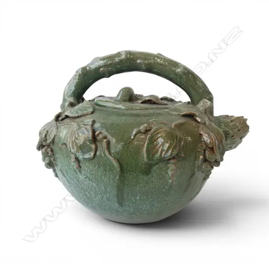 LG GREEN GLAZED STUDIO POTTERY TEAPOT 300mm dia