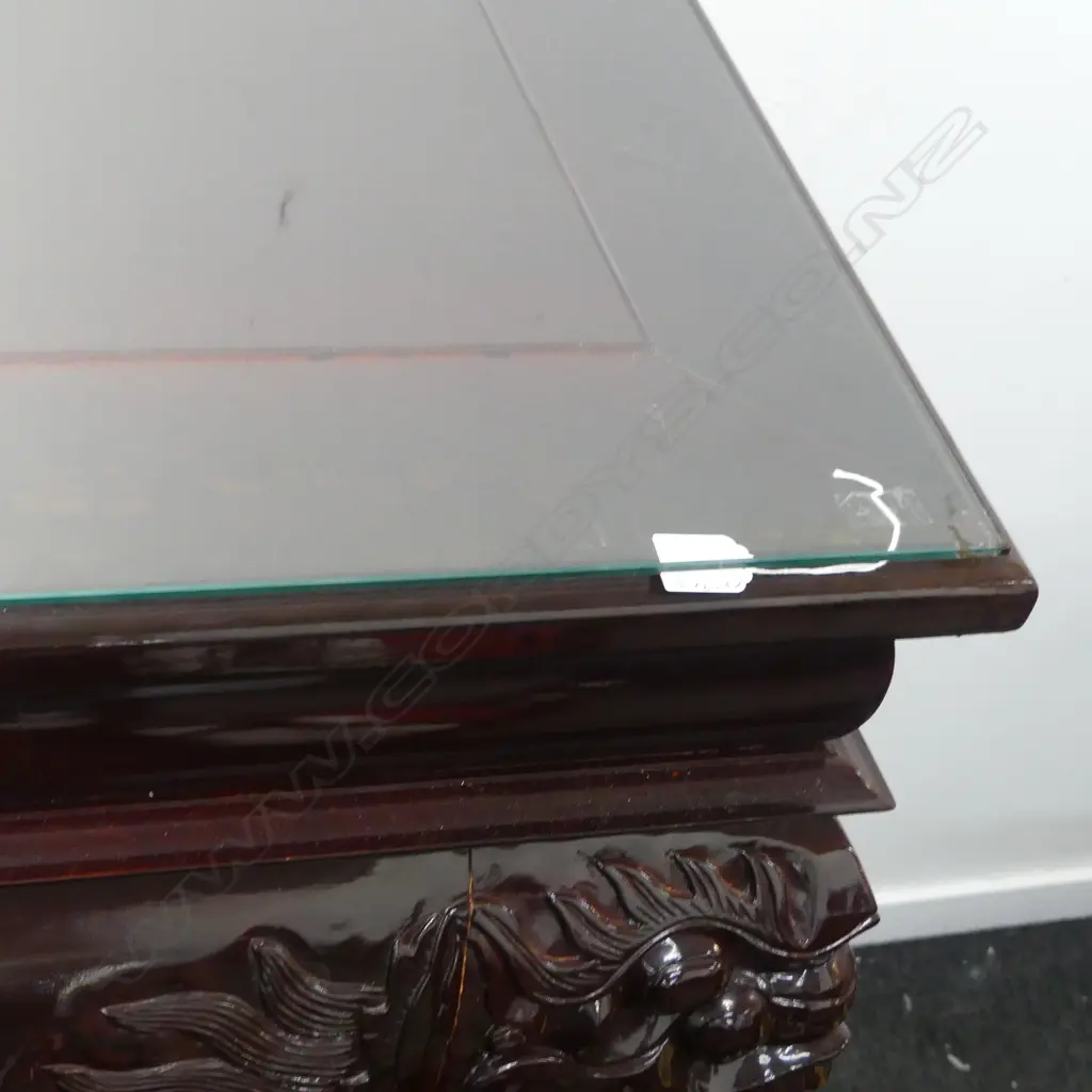 EXTRA LARGE CHINESE ALTAR TABLE SIDEBOARD dark red brown lacquer finish. Glass top 2140x690x1280mm Image 1++