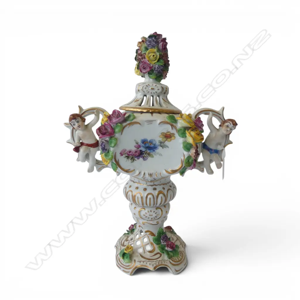 ANTIQUE PORCELAIN POTPOURRI URN chipping to flowers H.330mm Image 1++