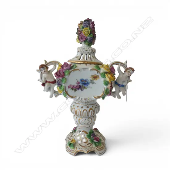 ANTIQUE PORCELAIN POTPOURRI URN chipping to flowers H.330mm