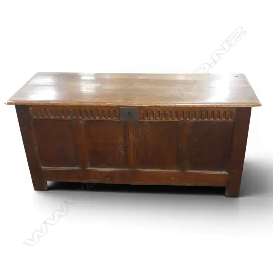 ANTIQUE OAK COFFER, LID LOOSE 1370x500x615mm